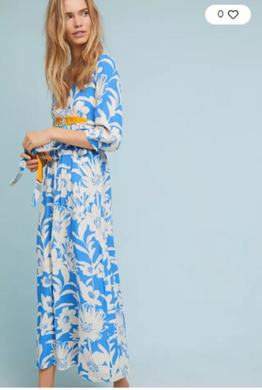 Maeve Anthropologie Belted Kimono Dress Women's Size 4 Floral Wrap Midi Dress